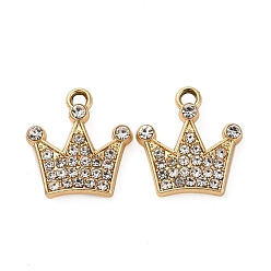 Золотой Подвески из сплава и страза, корона, золотые, 17x16x3.5 мм, отверстие : 1.8 мм