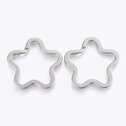 Stainless Steel Color Tarnish Resistant 304 Stainless Steel Split Key Rings, Keychain Clasp Findings, Flower, Stainless Steel Color, 34x35x3mm, Inner Diameter: 29x25mm