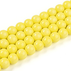 Желтый Запекание окрашенных непрозрачных стеклянных бусин, круглые, желтые, 8~8.5 мм, отверстие : 1 мм, около 50~51 шт / нитка, 14.76~15.16'' (37.5~38.5 см)