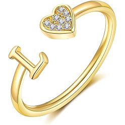 Letter L Регулируемые латунные кольца из манжеты из горного хрусталя, письмо и сердце, золотые, Письмо L, внутренний диаметр: 15~20 мм