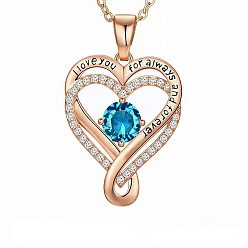 Темно-Голубой Подвеска в виде сердца из латуни с кубическим цирконием, инкрустированная камнями-талисманами, для женщин., золотые, глубокое синее небо, 17.72 дюйм (45 см)