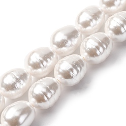 Белый Гальванические оболочки жемчужные бусы пряди, рифленые овальные бусины, белые, 17x13 мм, отверстие : 0.8 мм, около 24 шт / нитка, 15.94'' (40.5 см)