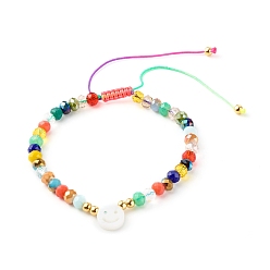 Colorful Electroplate Glass Braided Bead Bracelets for Kids, with Nylon Thread and Natural Freshwater Shell Beads, Colorful, Inner Diameter: 1-3/4 inch(4.3~6.7cm)