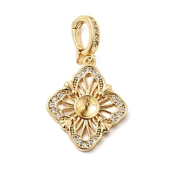 Настоящее золото 18K Подвески из латуни с прозрачным фианитом, цветочные амулеты с натуральной оболочкой, за половину пробурено бисера, реальный 18 k позолоченный, 22.5x18.5x5 мм, отверстие : 6.5x4.5 мм