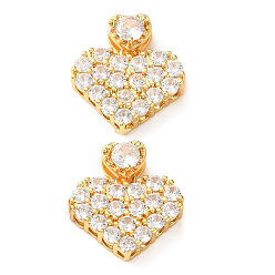 Clear Brass Micro Pave Cubic Zirconia Pendants, Heart Charms, Cadmium Free & Lead Free, Rack Plating, Long-Lasting Plated, Real 18K Gold Plated, Clear, 17mm, Pendants: 13.5x16x4mm, Hole: 4x1.5mm