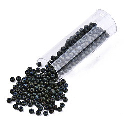 Dark Slate Gray Czech Glass Beads, Round Glass Seed Beads, Baking Paint Style, Dark Slate Gray, 8/0, 3x2mm, Hole: 1mm, about 10g/bottle
