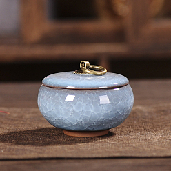 Light Steel Blue Column Shape Crackle Glazed Porcelain Storage Containers, Mini Tea Storage, Refillable Jar, for Tea Coffee Herb Candy Chocolate Sugar, Light Steel Blue, 76x58mm