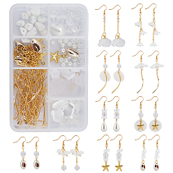 White DIY Earring Making Kits, Including Acrylic Pendants & Beads & Bead Caps, Stainless Steel & Alloy & Shell Pendants, Plastic & Quartz Crystal Beads, Brass Earring Hooks, White