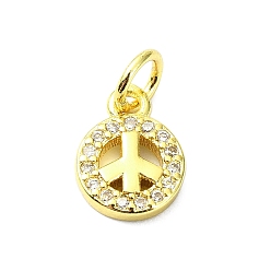 Прозрачный Латунные микро проложить кубического циркония подвески, без кадмия, без никеля и без свинца, с целью перехода в кольце, реальный 18 k позолоченный, знак мира прелести, прозрачные, 10.5x7.5x2 мм, отверстие : 3 мм