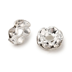 Кристалл Латунь марки А горный хрусталь Spacer бисер, волнистый край, рондель, без никеля , серебряные, кристалл, 6x3 мм, отверстие : 1 мм