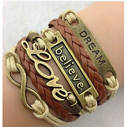 Infinity Браслеты из замши и искусственной кожи, вязанные из нескольких нитей, регулируемые браслеты из сплава, бесконечность, 7-1/8 дюйм (18 см)