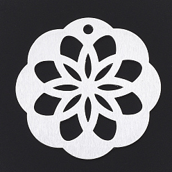 Серебро Алюминиевые большие подвески, Лазерная резка больших подвесок, цветок, серебряный цвет гальваническим, 50x48x1 мм, отверстие : 3 мм