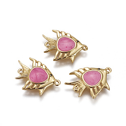 Pink Brass Enamel Links connectors, with Cubic Zirconia, Fish, Golden, Pink, 13x17x3mm, Hole: 0.8mm
