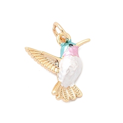 Настоящее золото 18K Латунь эмаль подвески, амулеты птиц, с целью перехода в кольце, реальный 18 k позолоченный, 16x13x3.5 мм, отверстие : 3.5 мм