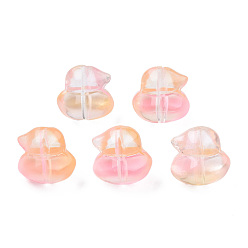 Pink Transparent Spray Painted Glass Beads, Two Tone, Duck, Pink, 11.5x12x10.5mm, Hole: 1mm