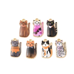 (52) Непрозрачная лаванда Стойки подвески обшивки сплава, с эмалью, золотые, кошачье очарование, разноцветные, 20x11.5x2.5 мм, отверстие : 1.5 мм