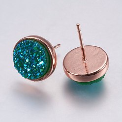 Зеленый лайм Серебристые серьги, с латунной найти, плоско-круглые, зеленый лайм, 9.5x16~16.5 мм , штифт: 0.8 мм