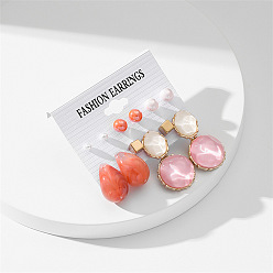 Pink 6 пары серег-гвоздиков из акрилового сплава, cmолой, слеза и плоская круглая, розовые, 18 мм