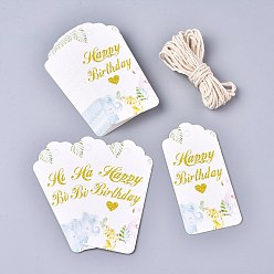 Andere Geschenkanhänger aus Papier, Tags hängen, mit Baumwollkordel, für Hochzeit / Valentinstag / Erntedank, Rechteck, Geburtstag themenorientiertes Muster, 9.5x4.5x0.05 cm, Loch: 5.3 mm, 50 PC / Satz