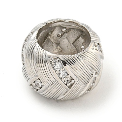 Платина Реечное покрытие латунь микро паве прозрачный кубический цирконий европейские бусины, бусины с большим отверстием, долговечный, без свинца и без кадмия, круглые, платина, 12.5x8.5 мм, отверстие : 8 мм