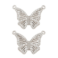 Clear Brass Micro Pave Cubic Zirconia Pendants, Butterfly Charms, Long-Lasting Plated, Lead Free & Cadmium Free, Rack Plating, Platinum, Clear, 16x21.5x3.5mm, Hole: 1mm