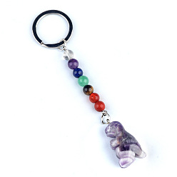 Аметист Аметист брелок, с кварцевым резонатором, аметист, ляпис, авантюрин, красный агат, красная яшма, динозавр, 11 см