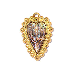 Разноцветный 304 Подвески из нержавеющей стали и ракушек, шарма сердца, реальный 18 k позолоченный, ионное покрытие (ip), долговечный, красочный, 28x19 мм, отверстие: 1.80 мм