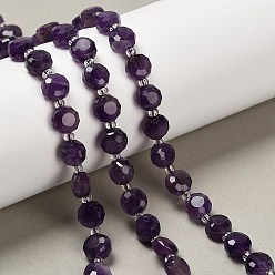Аметист Природный аметист нитей бисера, плоско-круглые, граненые, с бисером, 7~7.5x7.5~8x4.5~5 мм, отверстие : 1 мм, около 21 шт / нитка, 7.52~7.60'' (19.1~19.3 см)