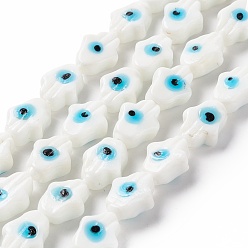 White Handmade Evil Eye Lampwork Beads Strands, Hamsa Hand/Hand of Miriam, White, 14~15.5x10~11x5.5~7mm, Hole: 1mm, about 28pcs/strand, 15.75~16.54 inch(40~42cm)