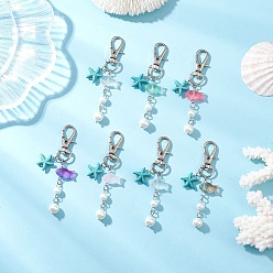 (52) Непрозрачная лаванда 7 шт. подвески в виде морских звезд из искусственной бирюзы и стеклянных рыбок, с круглыми бусинами из искусственного жемчуга и карабинами из сплава, разноцветные, 78 мм