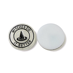 White Halloween  Resin Cabochons, with Glitter Powder, Flat Round with Witch Hat Pattern, White, 29.5x5mm