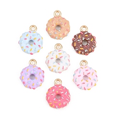 (52) Непрозрачная лаванда Подвески из эмали и сплава, пончики, золотые, разноцветные, 14x11.5x3.5 мм, отверстие : 1.6 мм