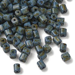 Steel Blue Opaque Colours Glass Seed Beads, Column, Fire-Polished, Steel Blue, 5~5.5x4.5~5.5x4.5~5.5mm, Hole: 1.2mm, about 219pcs/bag