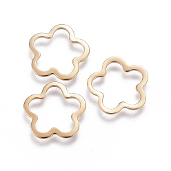 Золотой 201 нержавеющей стали связывающий кольца, цветок, золотые, 14.5x14x0.5~0.8 мм, Внутренние размеры: 12x10 mm