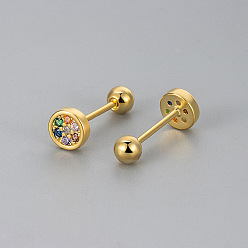 Golden Brass Micro Pave Colorful Cubic Zirconia Cartilage Earrings, Flat Round, Golden, 51.5mm