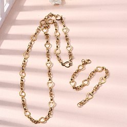 Настоящее золото 18K 304 Набор украшений из браслета и ожерелья из нержавеющей стали с цепочкой в форме сердца, с карабин-лобстерами , ионное покрытие (ip), реальный 18 k позолоченный, 595 мм