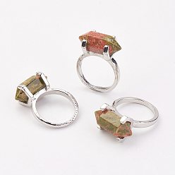 Унакит Естественные кольца, со сплавочной фурнитурой для кольца, платина, пуля, Размер 8, 18 мм