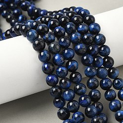 Темно-Синий Нити из натурального тигрового глаза класса B, окрашенные, круглые, темно-синий, 8.5 мм, отверстие : 1.2 мм, около 46~48 шт / нитка, 14.76'' (37.5 см)
