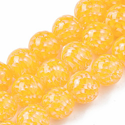 Золотистый Прозрачные бусины лэмпворк ручной работы нити, со цветком внутри , круглые, золотые, 11.5~12.5 мм, отверстие : 1.5 мм, около 45 шт / нитка, 19.88 дюйм (50.5 см)