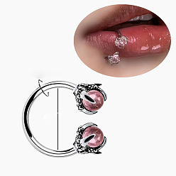 Pink Двойные когти 304 кольца-обручи из нержавеющей стали с кубическим цирконием, цвет нержавеющей стали, розовые, внутренний диаметр: 8 мм, штифты : 1.2 мм, Руководитель: 3 mm