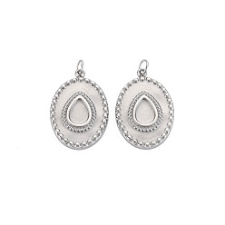 Нержавеющая Сталь Цвет 304 Настройки эмали нержавеющей стали кулон, овальные, цвет нержавеющей стали, лоток : 6x4 мм, 20.5x14x2.5 мм, Перейти кольцо: 4x0.5 мм, 2.5 мм внутренним диаметром