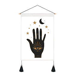 Palm Tarot Pattern Polyester Wall Hanging Tapestry, Vertical Tapestry, with Wood Rod & Iron Traceless Nail & Cord, for Home Decoration, Rectangle, Palm Pattern, 500x350mm