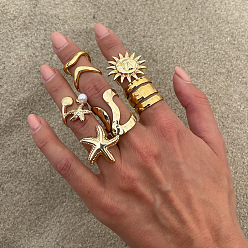 Золотой Набор колец-манжет из сплава для женщин, золотые, внутренний диаметр: 16~18 мм, 6 шт / комплект