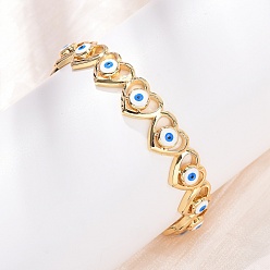 Настоящее золото 18K Латунь манжеты браслеты для женщин, сердце с сглаза, с эмалью, долговечный, стойки покрытие, без кадмия и без свинца, реальный 18 k позолоченный, 1/2 дюйм (1.15 см), внутренний диаметр: 2-1/8~2-1/4 дюйм (5.45~5.55 см)