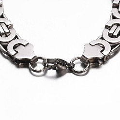 Stainless Steel Color 201 Stailess Steel Byzantine Chain Bracelets, with Lobster Claw Clasps, Stainless Steel Color, 8-1/4 inch(210mm), 11x5mm