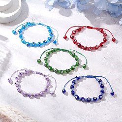 (52) Непрозрачная лаванда Бусины лампворк от сглаза плетеные браслеты из бисера для мужчин и женщин, со стеклянными бисеринами, разноцветные, внутренний диаметр: 2-1/8~3-3/4 дюйм (5.45~9.55 см)