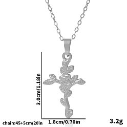 Серебро 304 Женские ожерелья с подвеской в виде креста в виде цветка розы из нержавеющей стали, серебряные, 17.72 дюйм (45 см)