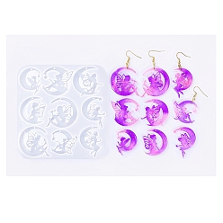 Белый Формы для подвесок своими руками, силиконовые формы для литья, для уф-смолы, изготовление изделий из эпоксидной смолы, фея, белые, 118x113x4 мм, отверстие : 1.5 мм