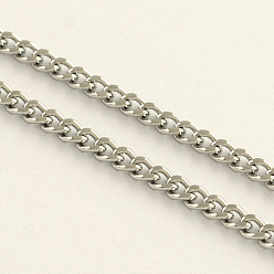 Stainless Steel Color 304 Stainless Steel Curb Chains, with Spool, Unwelded, Faceted, Stainless Steel Color, 4x3x1mm, about 32.8 Feet(10m)/roll