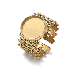 Golden 304 Stainless Steel Cuff Ring Components, Round Bezel Pad Ring Setting, Ion Plating(IP), Long-Lasting Plated, Golden, 19mm, Tray Size: 12mm